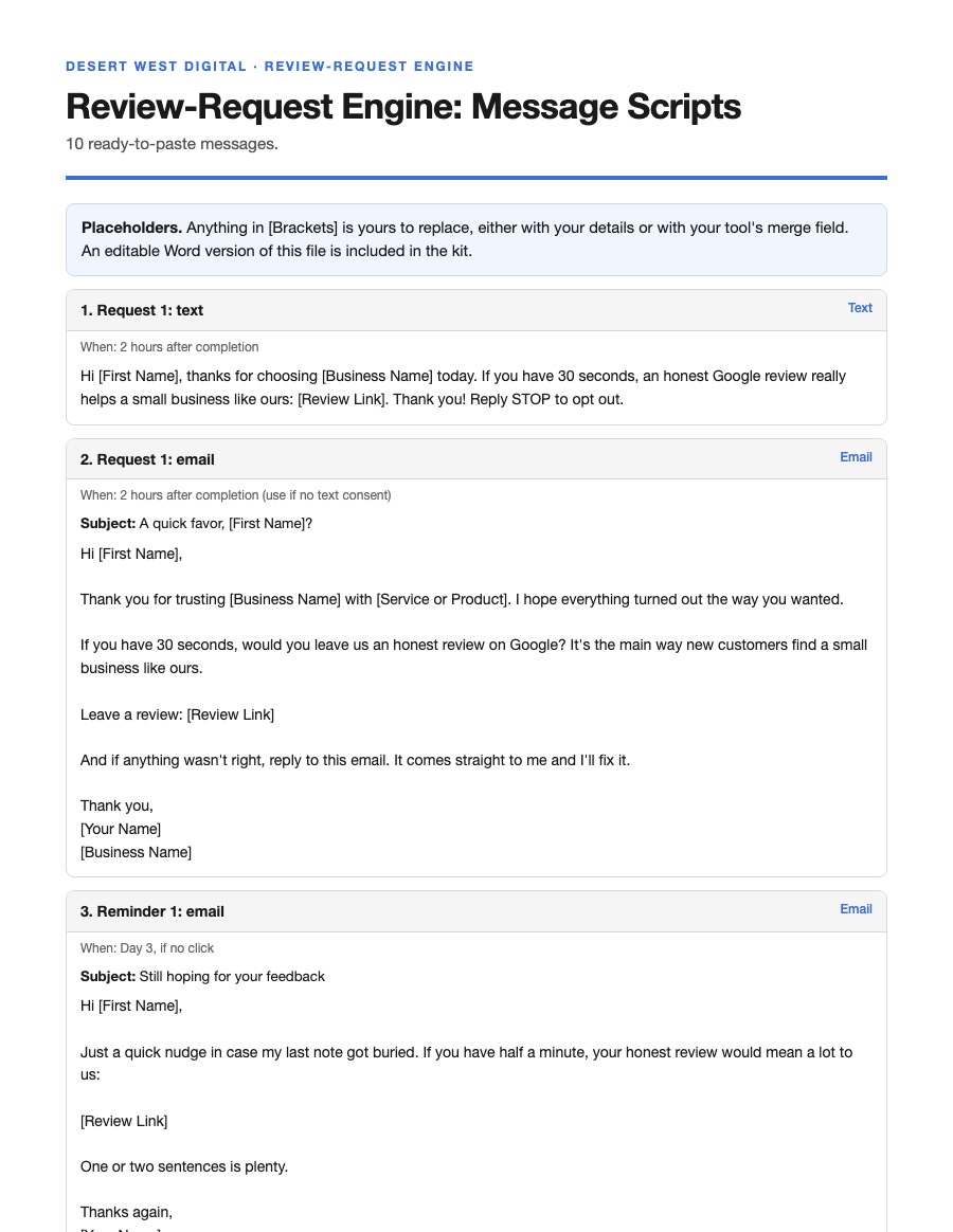 First page of the Review-Request Engine message scripts