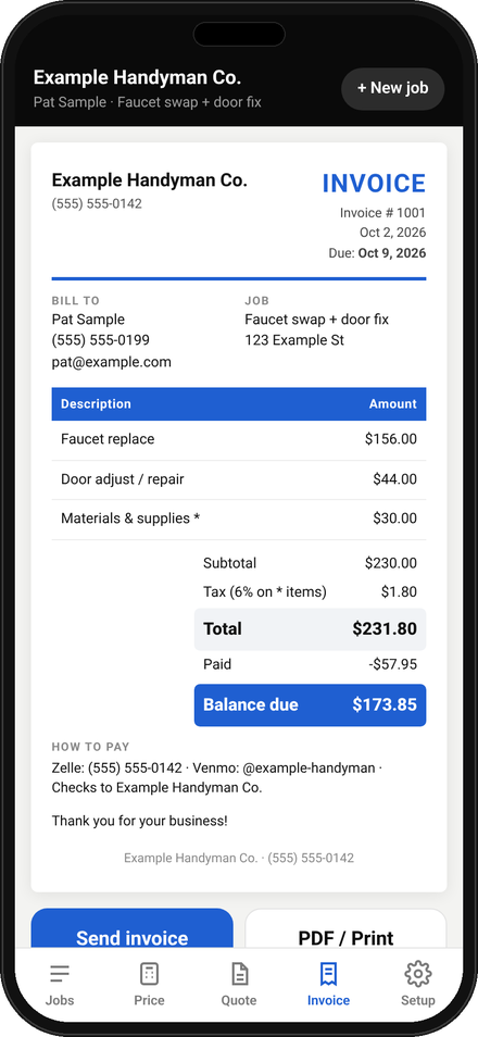 Invoice with deposit paid and balance due