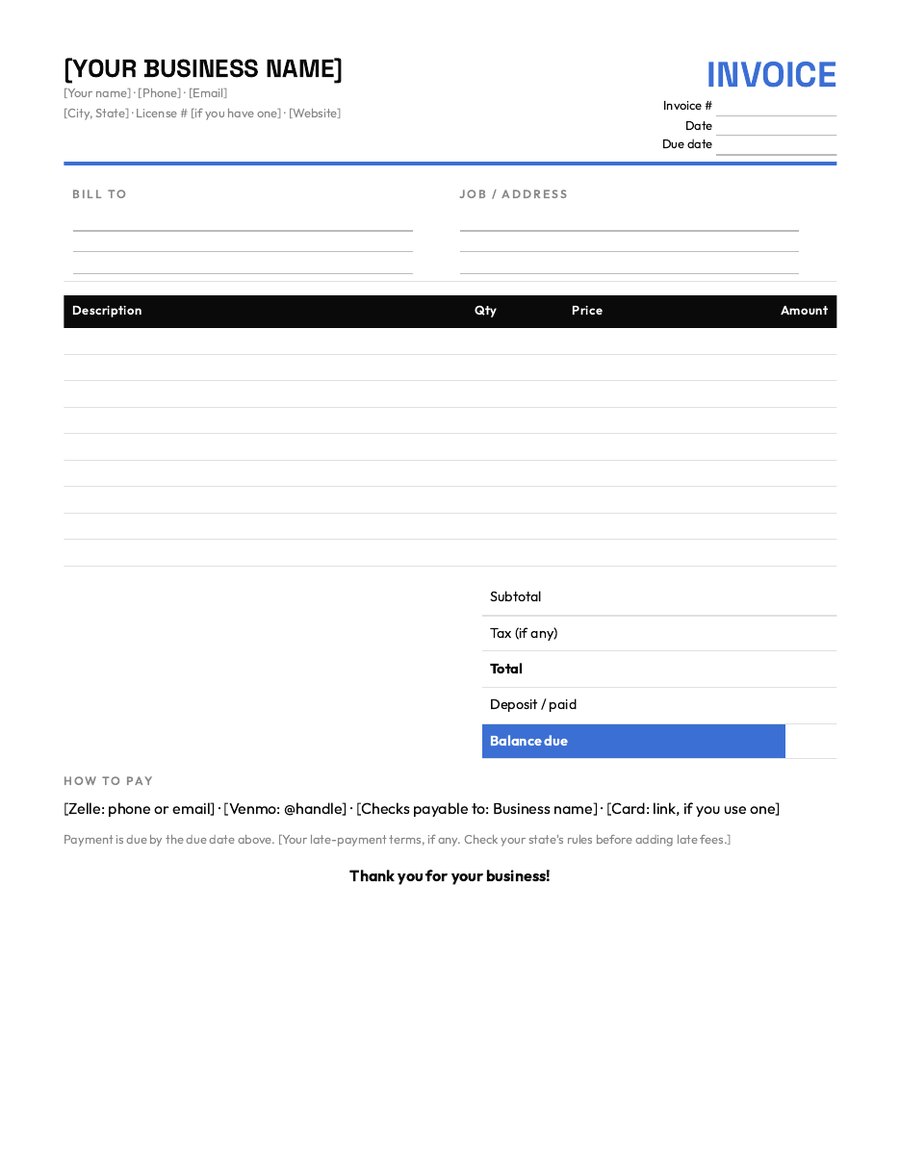Printable invoice template